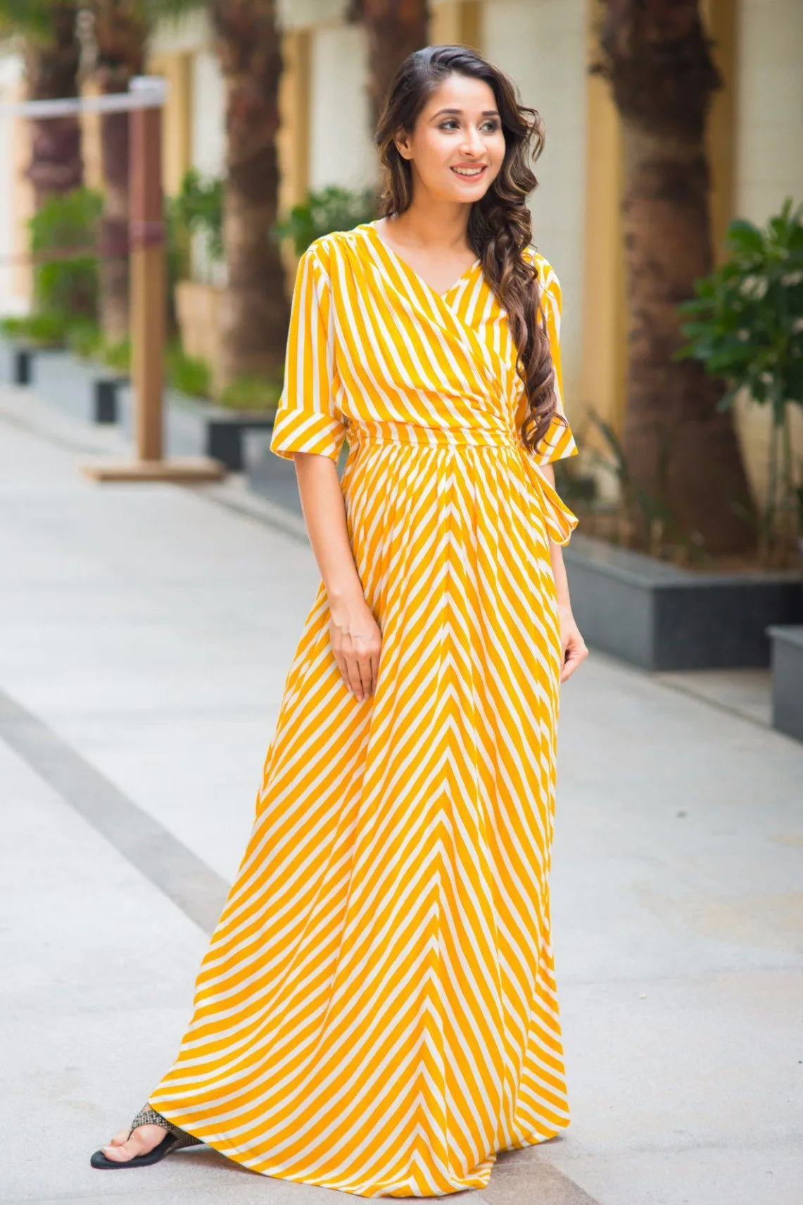 Tuscany Sun Striped Maternity & Nursing Wrap Dress