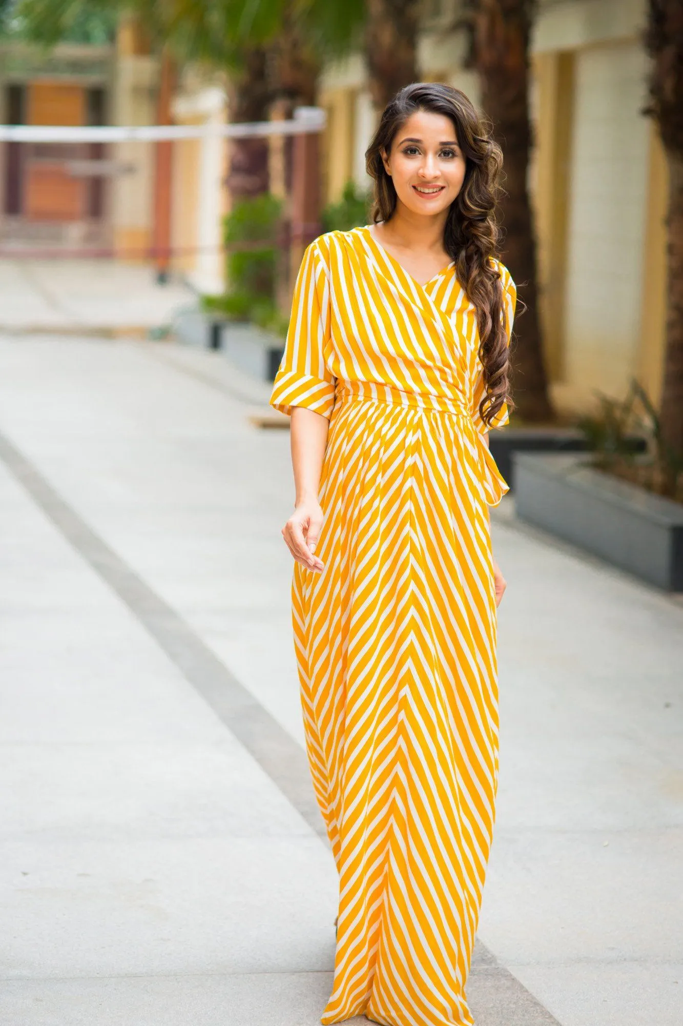 Tuscany Sun Striped Maternity & Nursing Wrap Dress