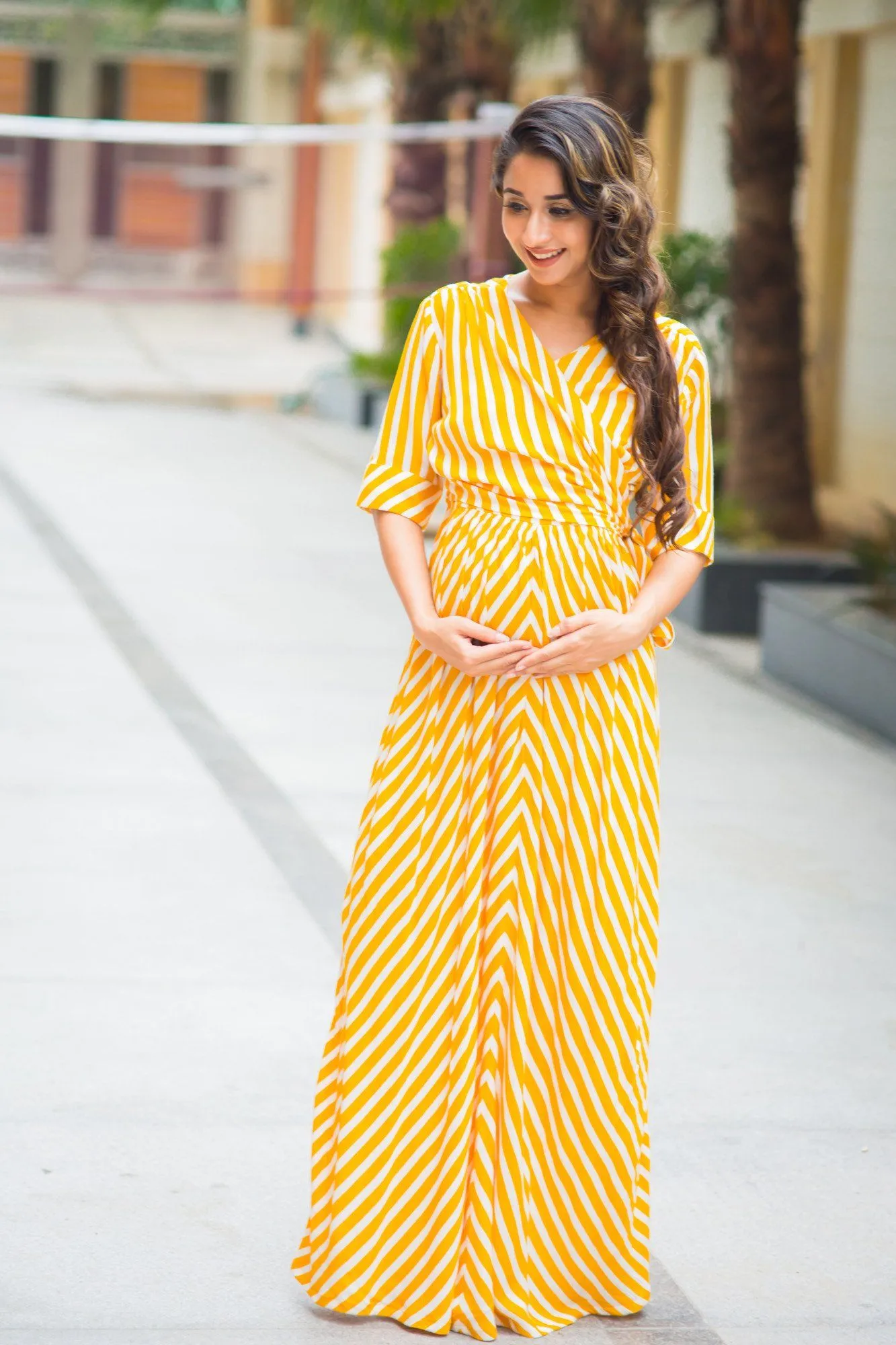 Tuscany Sun Striped Maternity & Nursing Wrap Dress