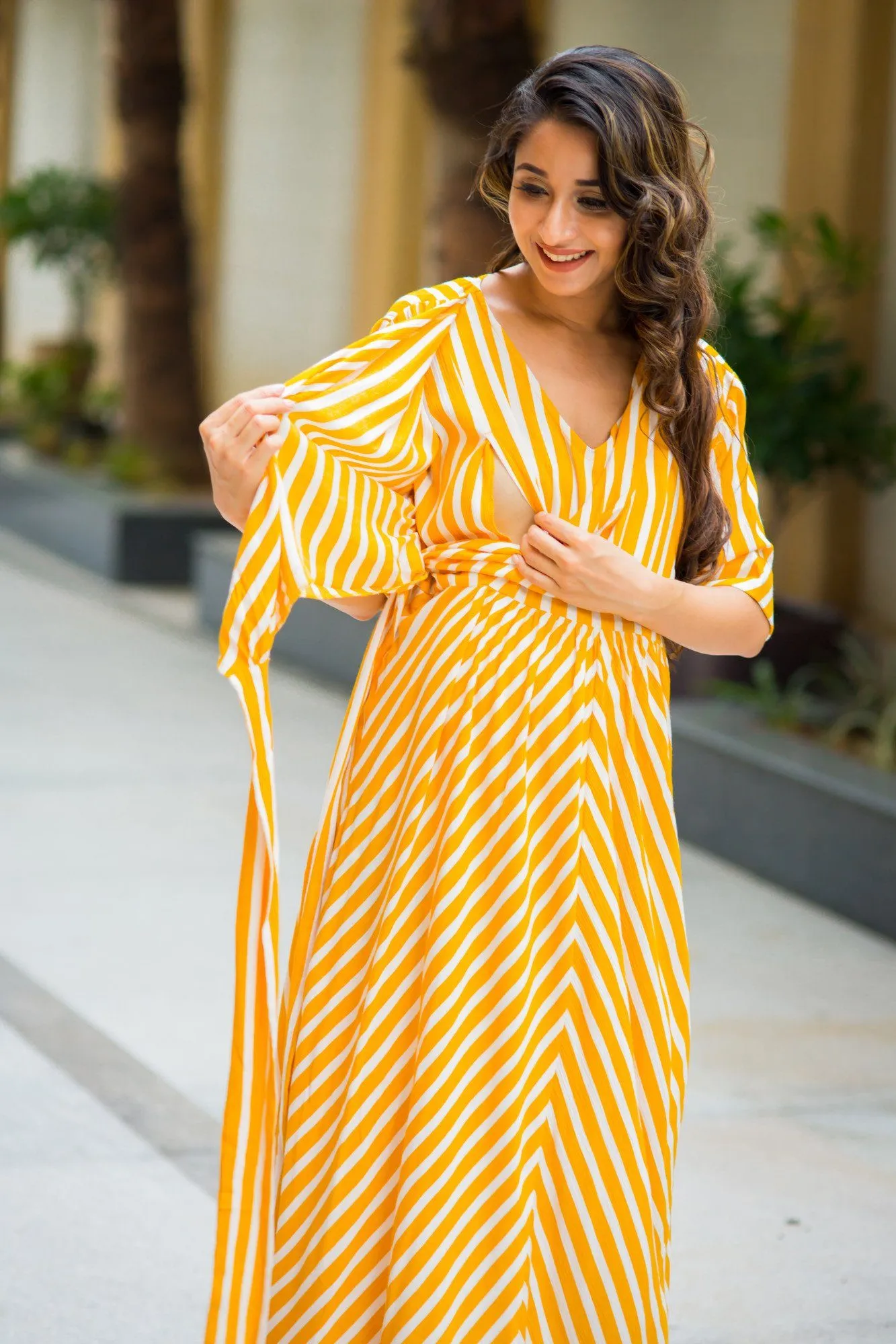 Tuscany Sun Striped Maternity & Nursing Wrap Dress