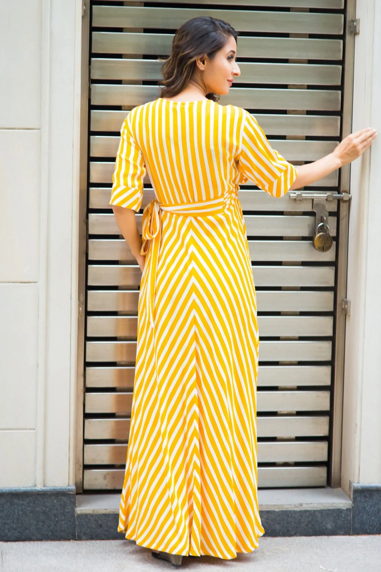 Tuscany Sun Striped Maternity & Nursing Wrap Dress