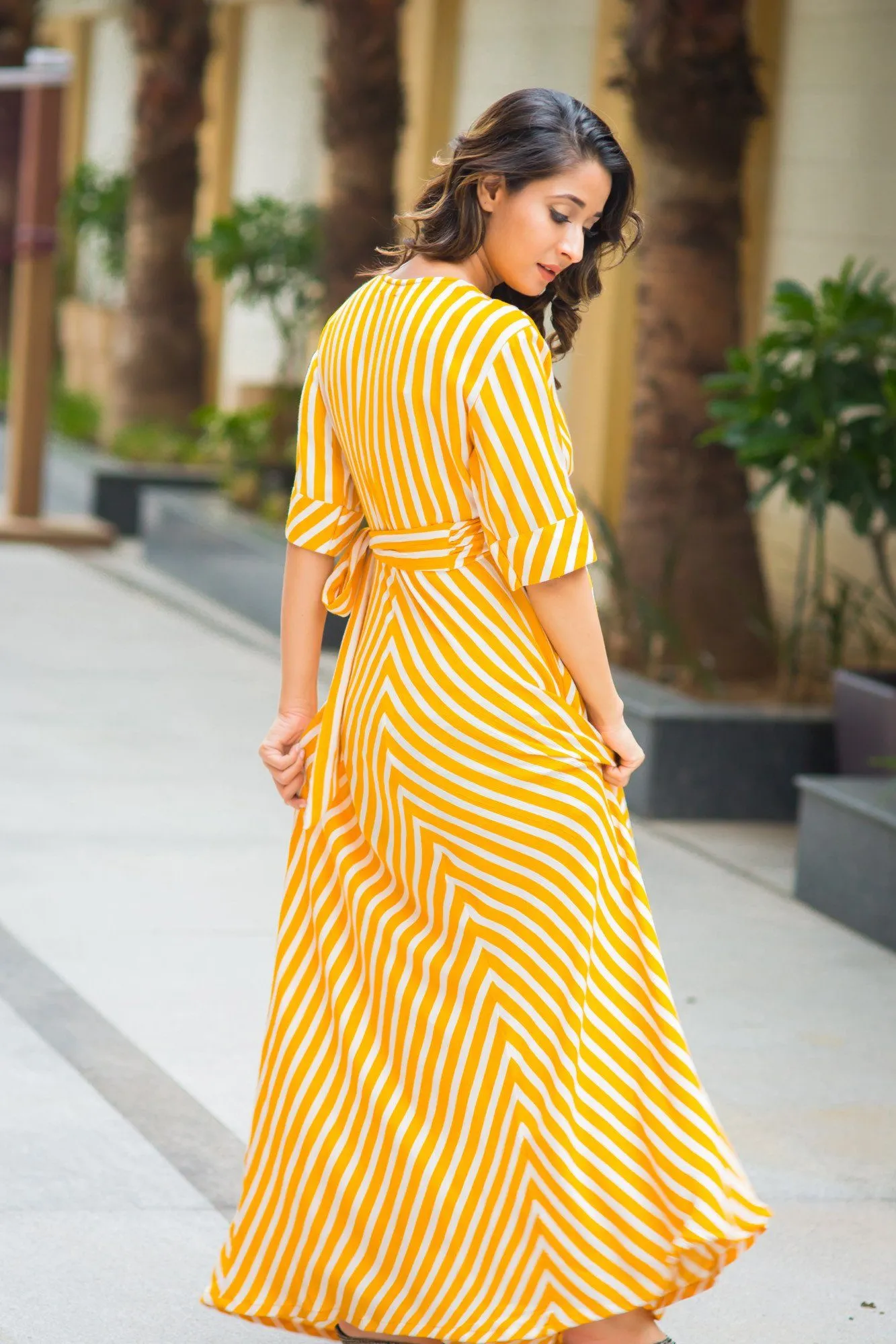 Tuscany Sun Striped Maternity & Nursing Wrap Dress