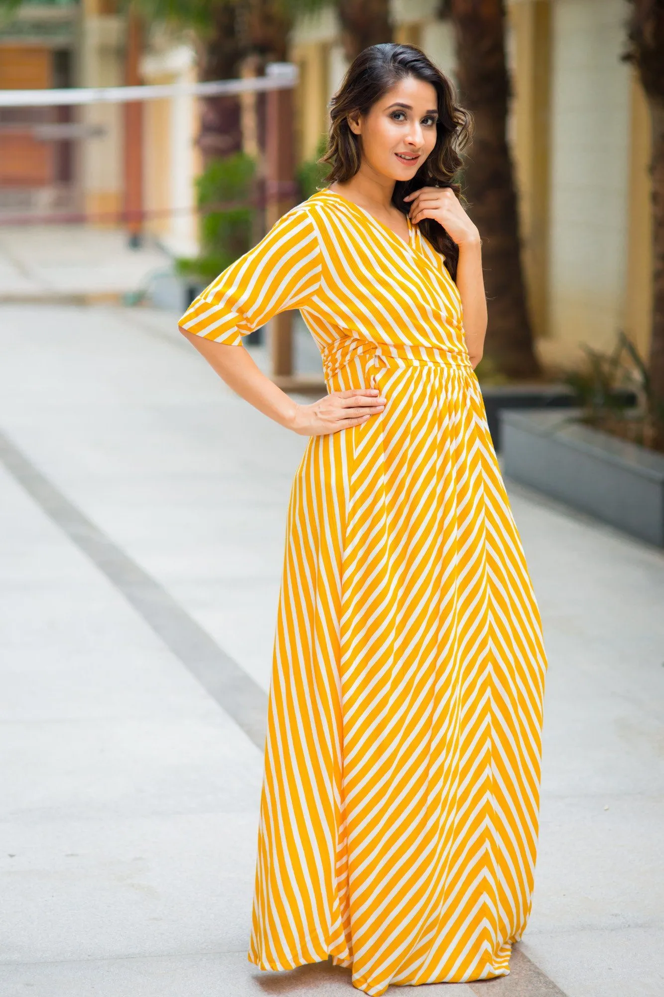 Tuscany Sun Striped Maternity & Nursing Wrap Dress