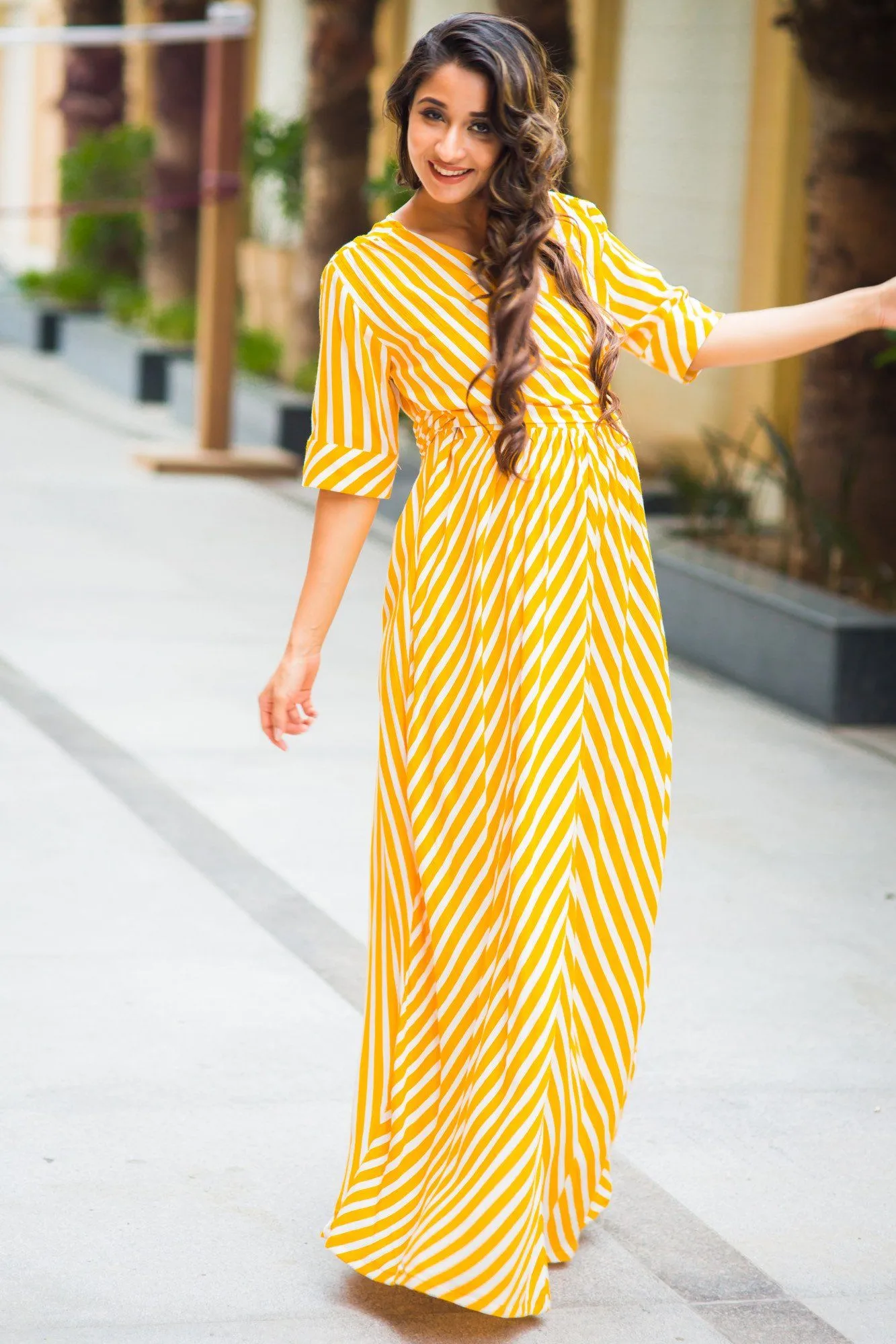 Tuscany Sun Striped Maternity & Nursing Wrap Dress