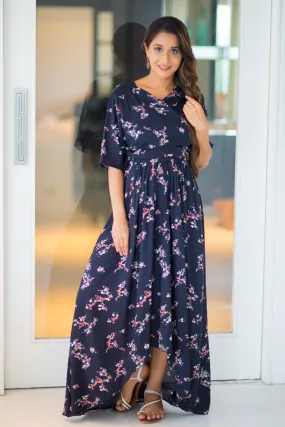 Twilight Floral Hi-Low Maternity & Nursing Wrap Dress