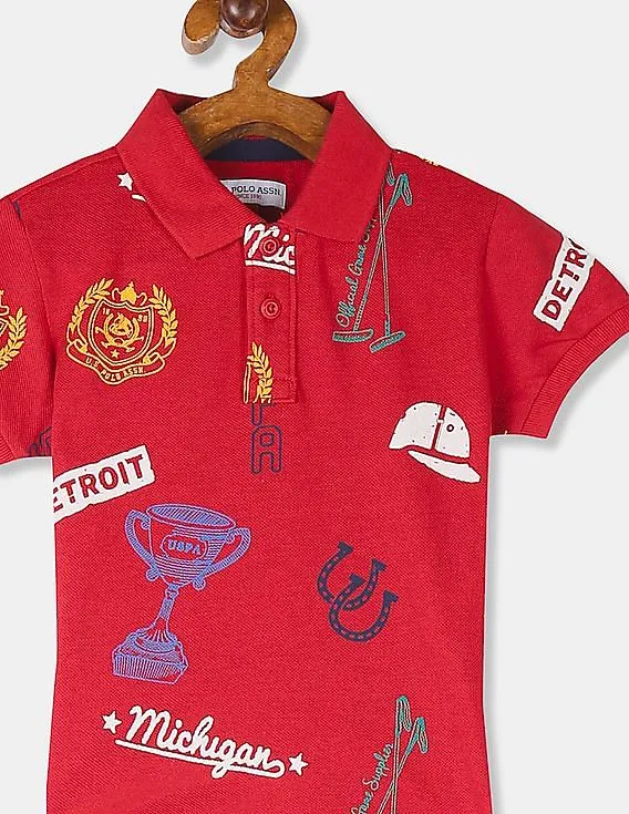 U.S. Polo Assn. Kids All Over Print Pique Polo Shirt