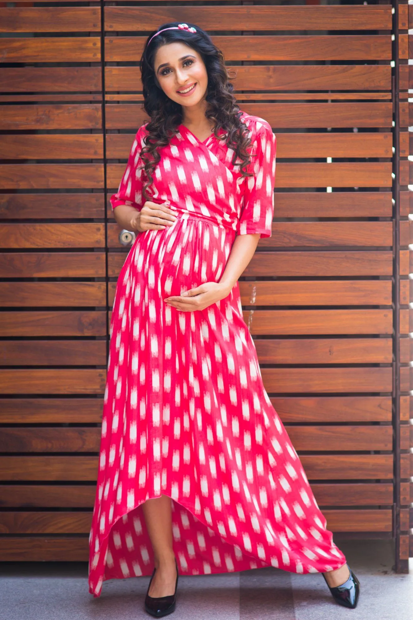 Vanilla Pink Hi-Low Maternity & Nursing Wrap Dress