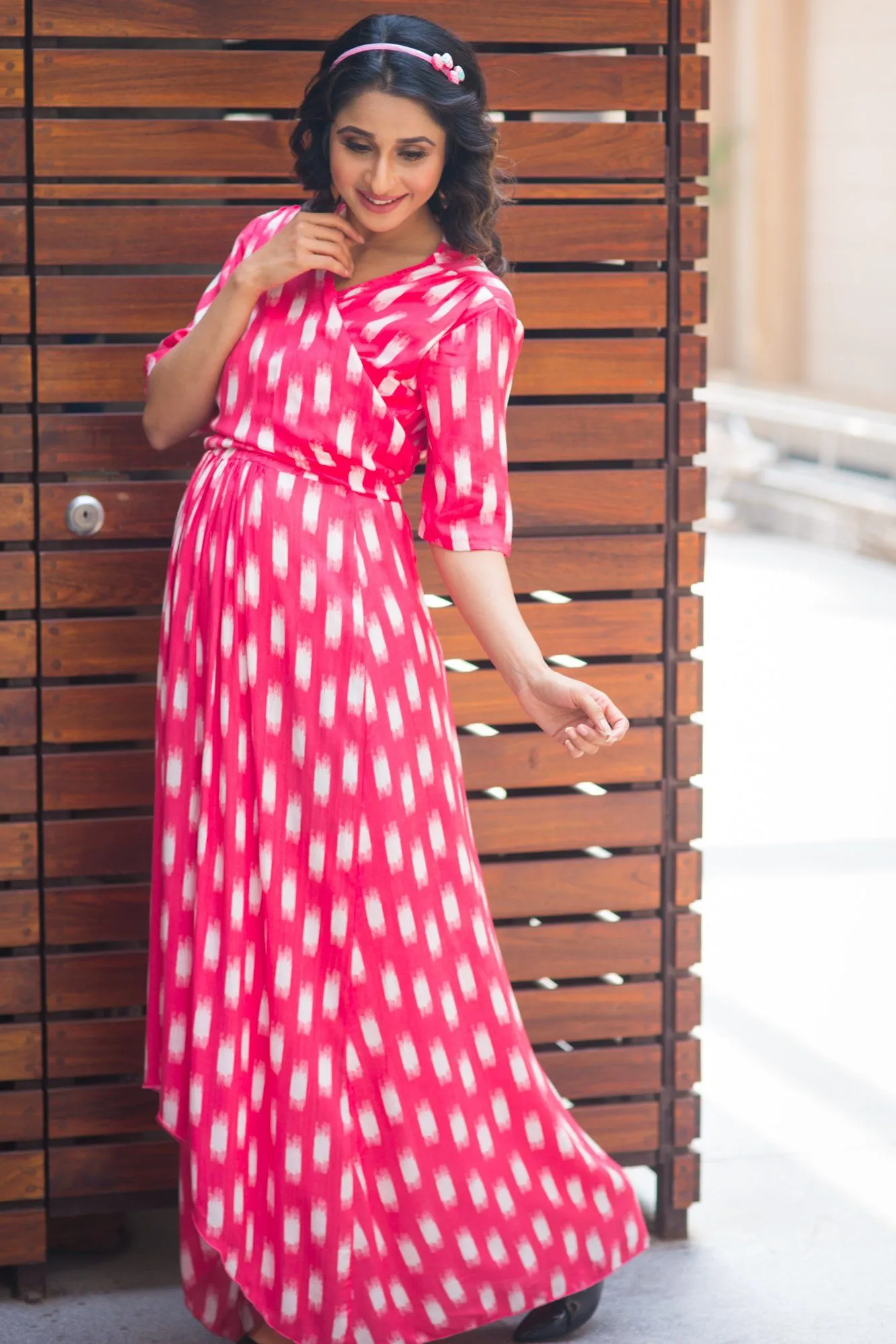 Vanilla Pink Hi-Low Maternity & Nursing Wrap Dress