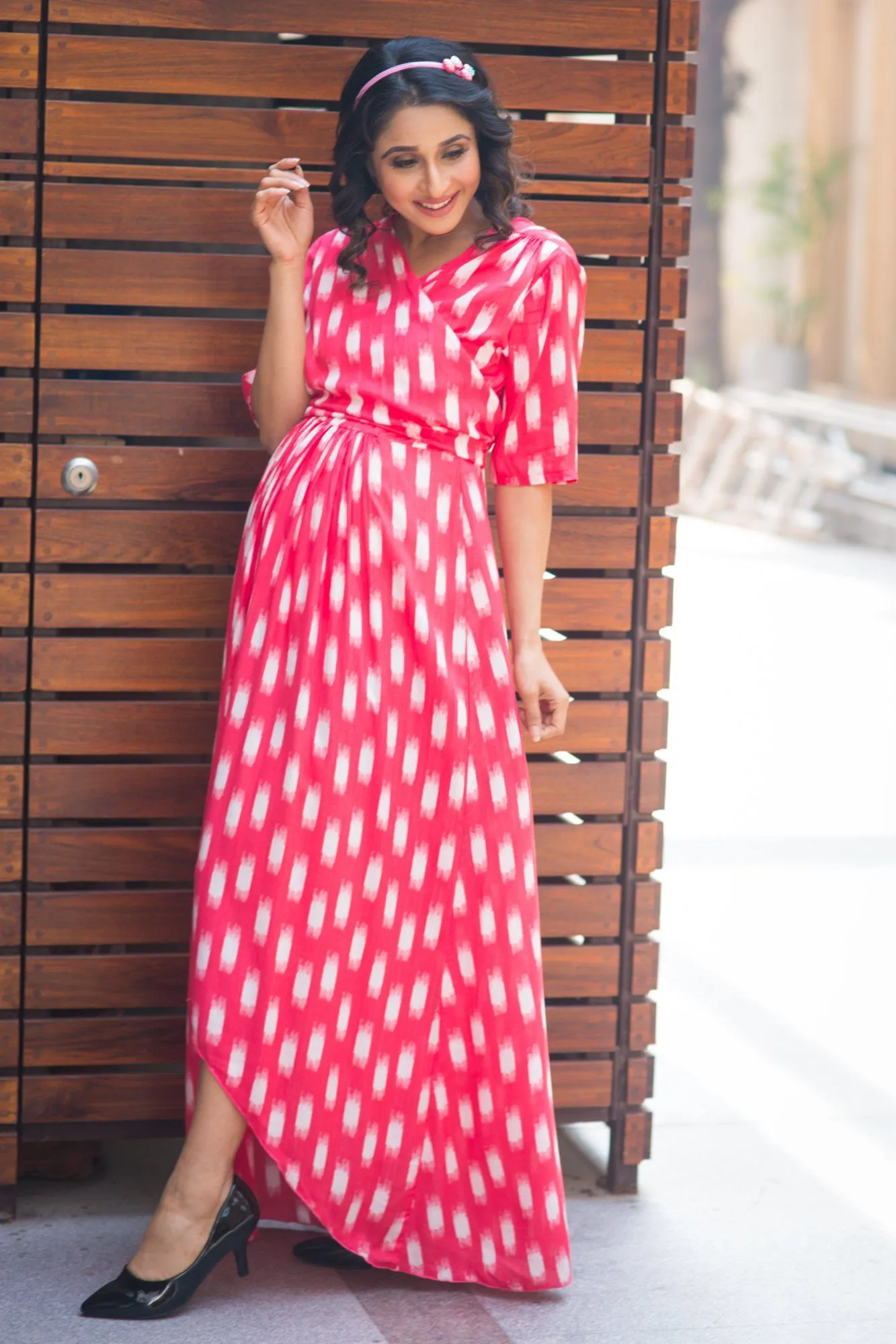 Vanilla Pink Hi-Low Maternity & Nursing Wrap Dress