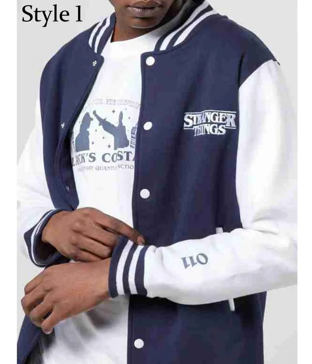 Varsity Friends Don’t Lie Stranger Things Blue and White Jacket