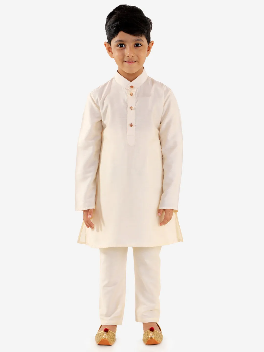 Vastramay Boys' Black Silk Blend Jacket, Kurta and Pyjama Set