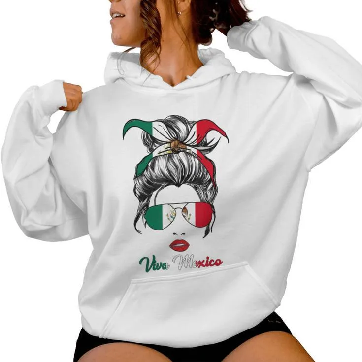 Viva Mexico Messy Bun Cinco De Mayo Mexican Girls Women Hoodie