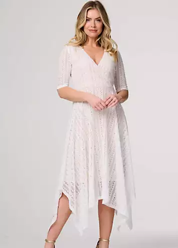 White Lace Detail Hanky Hem Midi Wrap Dress by Izabel London | Look Again