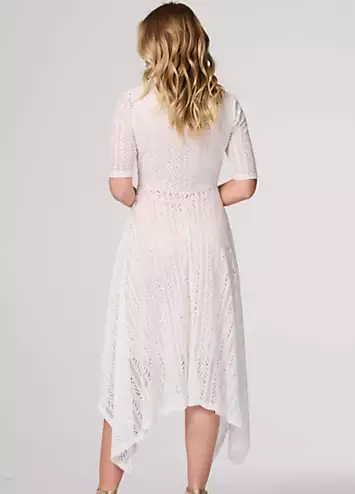 White Lace Detail Hanky Hem Midi Wrap Dress by Izabel London | Look Again