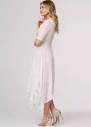 White Lace Detail Hanky Hem Midi Wrap Dress by Izabel London | Look Again