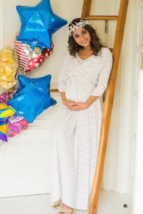 White Sprinkle Maternity & Nursing Wrap Dress