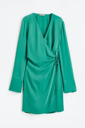 Wrap dress - V-neck - Long sleeve - Green - Ladies | H&M GB